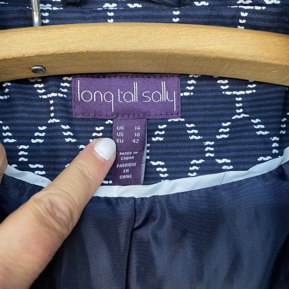 LONG TALL SALLY Size 10US Navy Blue White Trench Coat Belted Jacket UK RARE FIND - Picture 3 of 12